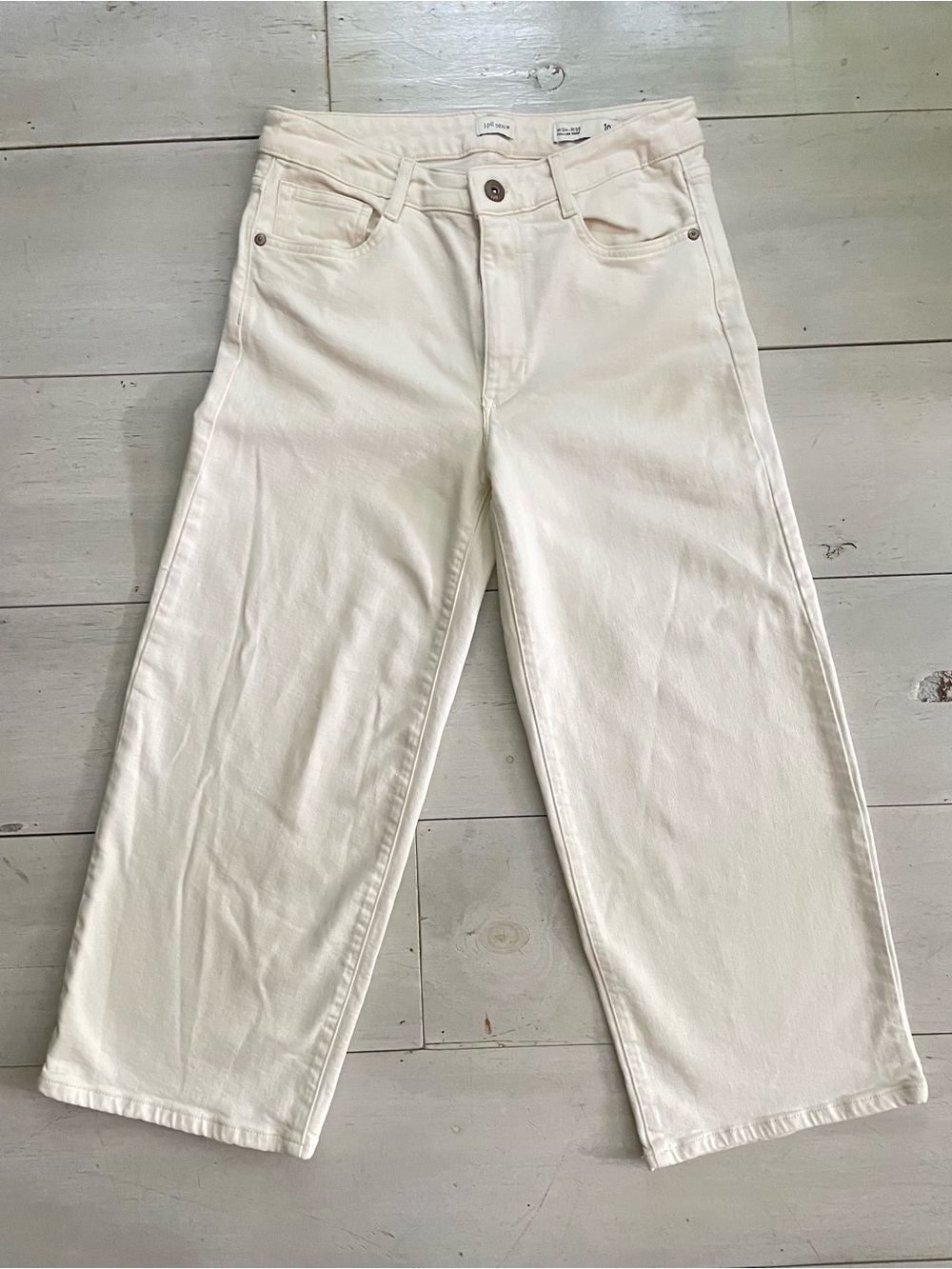 J. Jill Women’s High Rise Full Leg Crop Jeans Cream Brushed Denim Neutral Sz 10